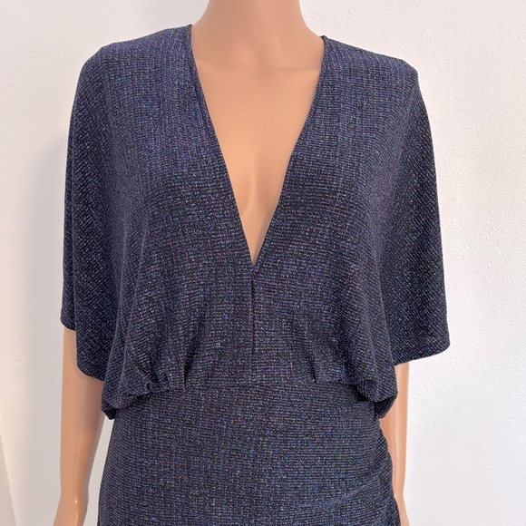 Harlyn Blue V-Neck Asymmetrical Metallic Dolman Sleeve Cocktail Dress size large - Picture 4 of 11